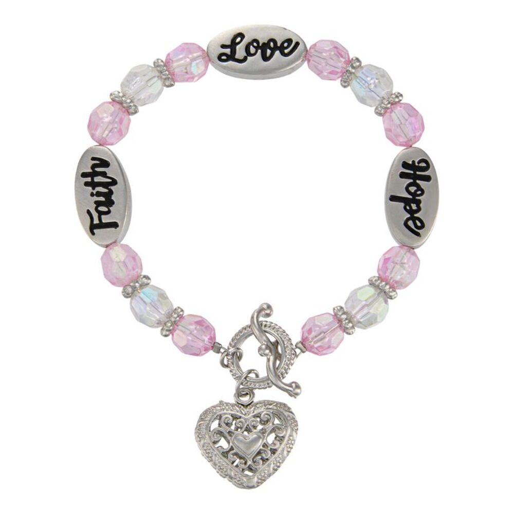 Faith Hope Love Beaded October Birthstone Bracelet with Silver Heart Charm